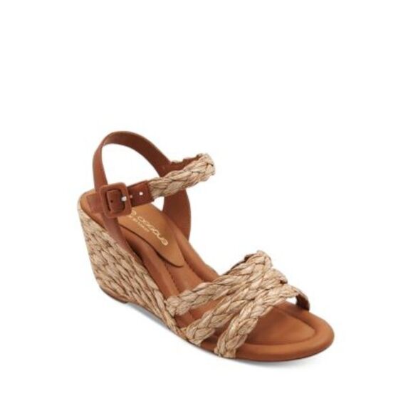 ANDRE ASSOUS Womens Beige Raffia Milena Open Toe Wedge Espadrille Shoes 38 - Picture 1 of 1